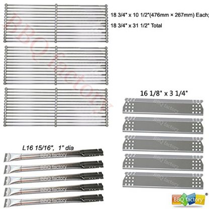 bbq factory Replacement Jenn-Air 720-0727, 720-0709 , 720-0709B, 5 Burner Gas BBQ Grill Replacement Kit Stainless Steel Burner, Stainless Steel Heat Plate, Stainless Steel Cooking Grid