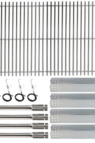 Hisencn Repair Kit Stainless Steel Burners, Stainless Heat Plates Tent Shield and Cooking Grids Grill Grate Replacement Parts for Master Forge 1010037 Gas Grill Models