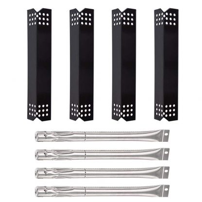 SHINESTAR Grill Replacement Parts for Grill Master 720-0697, Nexgrill 720-0783C, 720-0783E, 7200697, Porcelain Steel Heat Shields Plate Tent Flame Tamers + Stainless Steel Burner Tubes (4 Pack/Set)