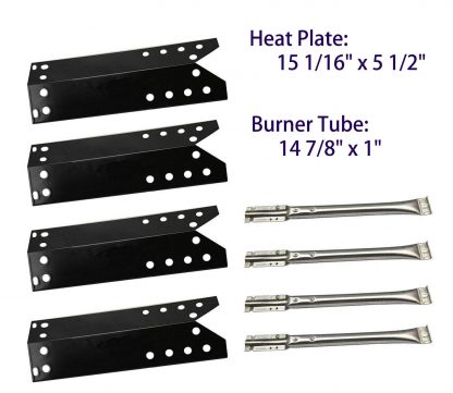 BBQ-Element Grill Heat Shields and Grill Burners Replacement Kit for Nexgrill 720-0670C, 720-0670A, 4 Pack Burner Tubes & Heat Plates for Kenmore 122.16641900 Grill Models