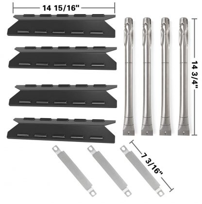 SHINESTAR Grill Replacement Parts for BBQ Pro 146.23676310, 146.23770310, Porcelain Steel Heat Shield Plate Tent Flame Tamer + Crossover Carryover Tube Burner+ Stainless Steel Burner Tubes