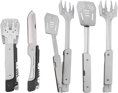 6-in-1 BBQ Multi Tool, Folding BBQ Tool Stainless Steel, Folding Grill Tool for Outdoor BBQ Grill