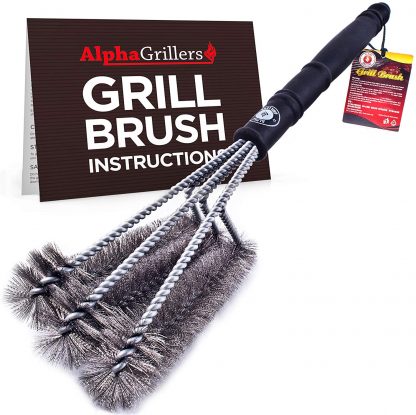 Alpha Grillers 18" Grill Brush. Best BBQ Cleaner. Safe for All Grills. Durable & Effective. Stainless Steel Wire Bristles and Stiff Handle. A for Barbecue Lovers.
