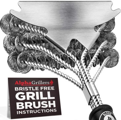 Alpha Grillers Grill Brush Bristle Free. Best Safe BBQ Cleaner with Extra Wide Scraper. Perfect 18 Inch Stainless Steel Tools for All Grill Types, Including Weber. Ideal Barbecue Accessories