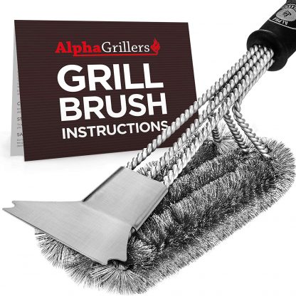 Alpha Grillers Grill Brush and Scraper. Best BBQ Cleaner. Perfect Tools for All Grill Types, Including Weber. Stainless Steel Wire Bristles and Stiff 18 Inch Handle. Ideal Barbecue Accessories