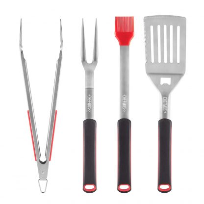 BBQ Grill Tool Set- 4 Pieces Professional Extra Thick Stainless Steel Spatula, Fork, Basting Brush & Tongs With Elongated Heat-resistant Handles. Gift Box Package. Best For Outdoor Grilling, Cooking