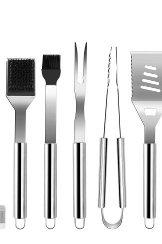 BBQ Grill Tools Set, Heavy Duty Stainless Steel Barbecue Grilling Accessories Set with 19.2 Inch Heavy Duty Safety Prolonged Roasting Fork for Camping/Kitchen, Ideal Barbecue Accessories Gift(8-Piece)