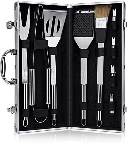 DISCOBALL BBQ Grill Tools Set, Stainless Steel Utensils with Aluminium Case 9 Barbecue Accessories, Outdoor Grilling Kit for Dad