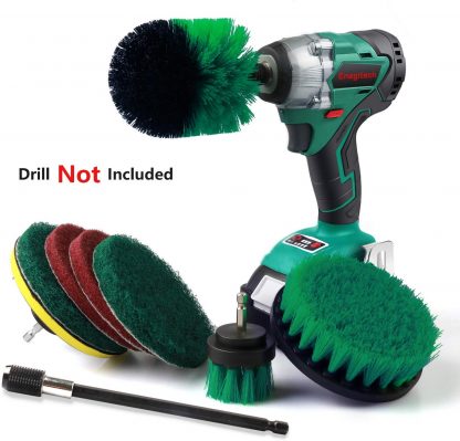 Drill Brush Attachment Kit, Batterymart 9 in 1 Power Scrubber Drill Brushes with 6" Long Reach Extension for Cleaning Bathroom, Kitchen, Garden, Floor, Tub, BBQ Tool, Automotive