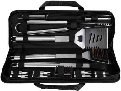 Grill Set 16 Piece BBQ Grill Tool Accessories, CREMAX Stainless Steel Barbecue Kit with Storage Bag with Spatula, Tongs, Skewers,Basting Brush, Corn Holder for Kitchen Outdoor Camping