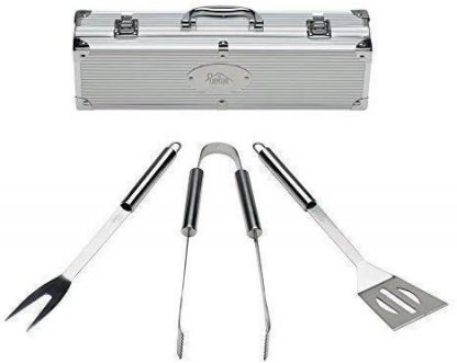 Home Solutions Grill Tools Set with Barbecue Accessories - Stainless Steel BBQ Utensils with Aluminum Case - Grilling Kit & Gifts for Men (3-Piece)