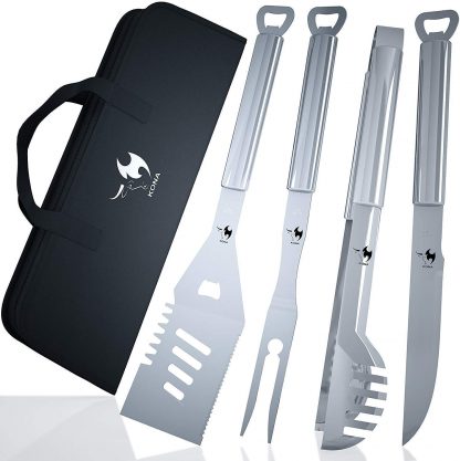 Kona BBQ Grill Tools Set with Case - 18 inches Long to Keep Hands Away from Heat, Premium Stainless Steel Grilling Utensils with Bottle Opener Handles - Makes A Great Gift
