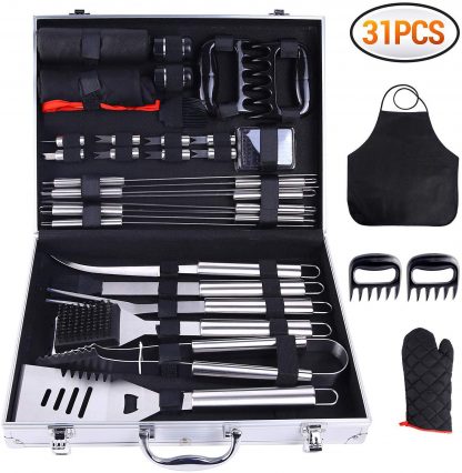 Ohuhu 31-PCS BBQ Tool Set, Grill Accessories Set Heavy Duty Stainless Steel, Barbecue Grill Utensils with Aluminium Case, Grilling Tools with Barbecue Claws Perfect BBQ Gift Set for Men Birthday Gift