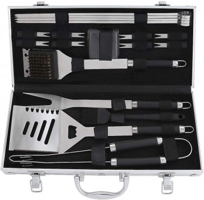 POLIGO 19PCS BBQ Accessories Set Stainless Steel Barbecue Grilling Utensils Kit Set with Aluminum Case for Camping - Premium BBQ Grill Tools Kit - Ideal BBQ Gifts Set for Birthday Christmas Men Women