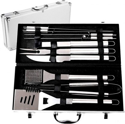 Stainless Steel BBQ Grill Tools Set with Premium Aluminum Case - 10 Heavy Duty Professional-Quality Grill Utensils/Barbecue Tools for Complete Outdoor Grilling | In a Portable Case