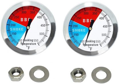 DOZYANT 2 Inch Barbecue Charcoal Grill Smoker Temperature Gauge Pit BBQ Thermometer Fahrenheit and Heat Indicator for Meat Cooking Port Lamb Beef, Stainless Steel Temp Gauge, 2-Pack
