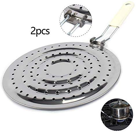 2 Pack Double Thickening Heat Diffuser Reducer Flame Guard Simmer Plate, Stainless Steel for Electric and Gas Stovetops