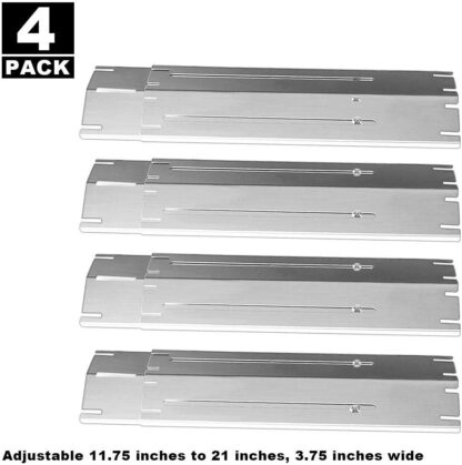 Universal Repair Replacement Adjustable Stainless Steel Heat Plate Shield, Heat Tent, Flavorizer Bar, Burner Cover, Flame Tamer for Gas Grill Models, Extends from 11.75" up to 21" L, 4 Pack