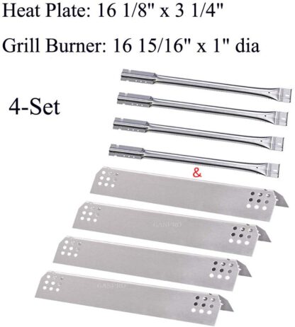 GasSaf Grill Heat Shield for Kitchen Aid 720-0733A,720-0745B, Jenn-air720-0709, Nexgrill 720-0193, 720-0709 and More Replacement Parts, Stainless Steel Heat Plate Tent Flame Tamer& Burner Tube(4 Set)