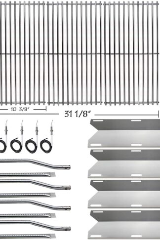 Hisencn Repair kit Replacement for Jenn Air 720-0337, 7200337, 720 0337 Gas Grill Model, 4pack Stainless Steel Burners Pipe Tube, Heat Plates Sheild Tent, Set of 3 Grill Cooking Grid Grates