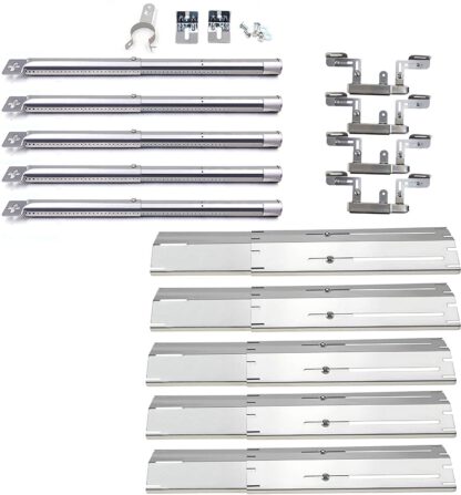 Hisencn Stainless Steel Adjustable Grill Burners, Heat Plates & Crossover Tubes Replacement Parts for Brinkmann 5 Burner Grill Models 810-3660-S, 810-1750-S, 810-4580-S, 810-2511-S