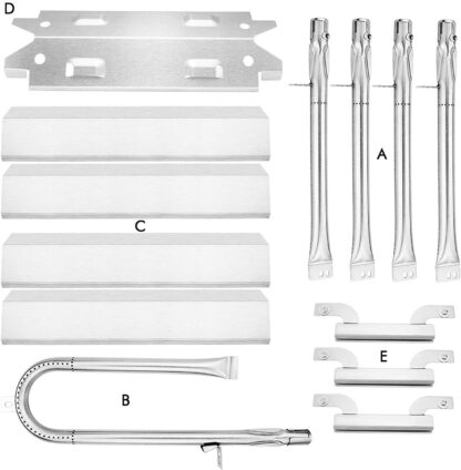 Uniflasy Grill Replacement Parts Kit for Brinkmann 810-3660-S, 810-3661-F, Includes Grill Burner Tube Pipe, Heat Plate Shield/Heat Tent/Burner Cover/Flame Tamer, Crossover Channel Tube