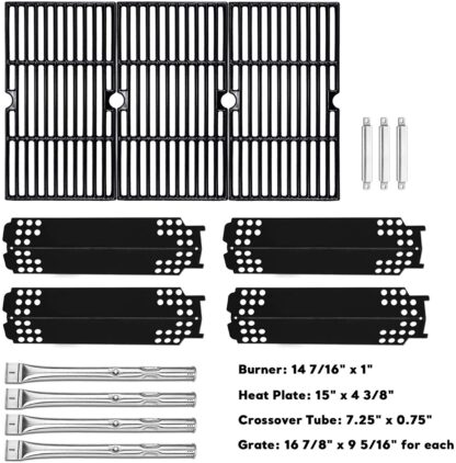 Uniflasy Grill Replacement Parts Kit for Charbroil 461334813, 463436215, 463436213, Thermos 466360113 and Other Grills, Includes Burner Tube, Heat Shield Plate, Cooking Grate and Crossover Tube