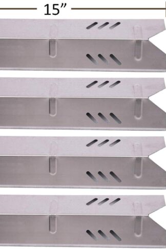 BBQ funland SH1591 (4-pack) Stainless Steel Heat Plate for Gas Grill Models Uniflame GBC1059WB, Backyard BY13-101-001-13, DynaGlo, Better Home&Garden, 15 inch Heat Shield Tent Flame Tamer Burner Cover