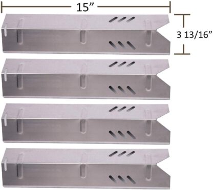 BBQ funland SH1591 (4-pack) Stainless Steel Heat Plate for Gas Grill Models Uniflame GBC1059WB, Backyard BY13-101-001-13, DynaGlo, Better Home&Garden, 15 inch Heat Shield Tent Flame Tamer Burner Cover