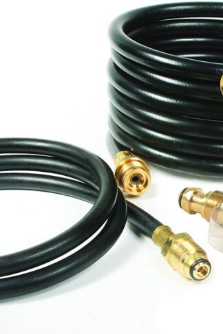 Camco Propane Brass 4 Port Tee- Comes with 5ft and 12ft Hoses, Allows for Connection Between Auxiliary Propane Cylinder and Propane Appliances (59123)