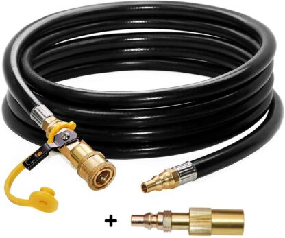 DOZYANT 12 FT Low Pressure RV Propane Quick Connect Hose and Conversion Fitting for Roadtrip LXE Portable Grill- 1/4” Safety Shutoff Valve & Male Full Flow Plug