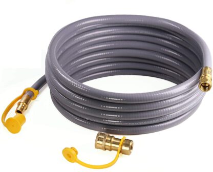 DOZYANT 12 Feet 3/8 inch ID Natural Gas Grill Hose with Quick Connect Propane Gas Hose Assembly for Low Pressure Appliance -3/8 Female Pipe Thread x 3/8 Male Flare Quick Disconnect - CSA Certified