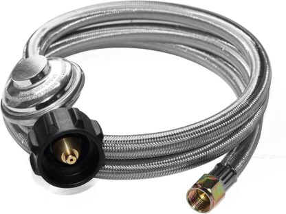 DOZYANT 5 Feet Universal QCC1 Low Pressure Propane Regulator Replacement with Stainless Steel Braided Hose for Most LP Gas Grill, Heater and Fire Pit Table, 3/8" Female Flare Nut, SS
