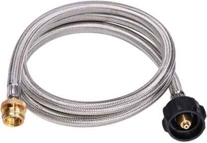 DozyAnt 5 Feet Stainless Steel Braided Propane Adapter Hose 1 lb to 20 lb Converter Replacement for QCC1 / Type1 Tank Connects 1 LB Bulk Portable Appliance to 20 lb Propane Tank - Safety Certified