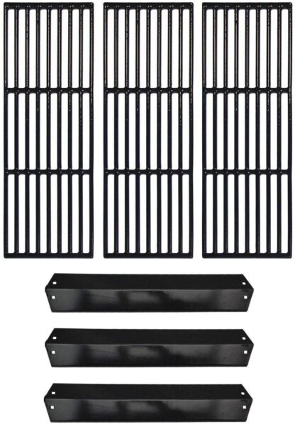 Hongso Repair Kit Porcelain Coated Cast Iron Grill Grates and Porcelain Steel Heat Plates Replacement for Char Griller Models 5050, 3001, 5650, 5072, 3030, 4208, 4000, 3008, King Griller 3008, 5252 Gas Grills