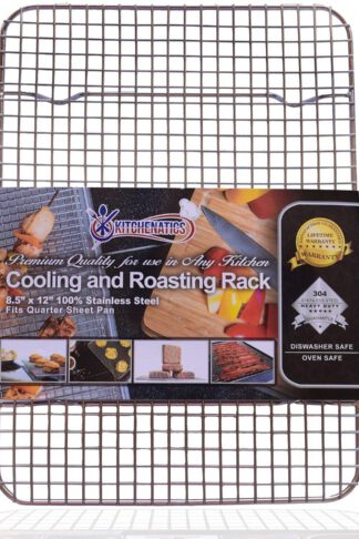 KITCHENATICS 100% Stainless Steel Wire Cooling and Roasting Rack Fits Small Quarter Sheet Size Baking Pan, Oven Safe, Commercial Quality, Heavy Duty for Cooking, Roasting, Drying, Grilling 8.5" x 12"