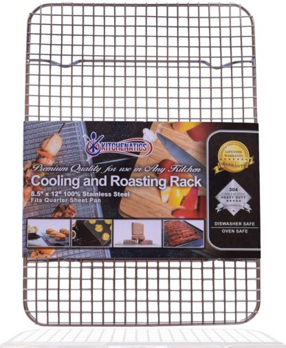 KITCHENATICS 100% Stainless Steel Wire Cooling and Roasting Rack Fits Small Quarter Sheet Size Baking Pan, Oven Safe, Commercial Quality, Heavy Duty for Cooking, Roasting, Drying, Grilling 8.5" x 12"