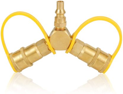 Kohree 1/4" RV Propane Quick Connect Y Splitter Adapter Hose Fittings for RV to Grill Quick Connect Propane Hose Connector Brass to Trailer, Motorhome, BBQ, Tabletap Heater, Camping Stove
