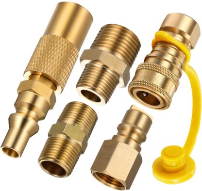 Mudder 5 Pieces 3/8 Inch Natural Gas Fitting for Propane Propane Hose Quick Disconnect Brass Pipe Fitting Hex Nipple 1/4 Inch Low Pressure Quick Disconnect or Connect for Blackstone Tabletop Grill