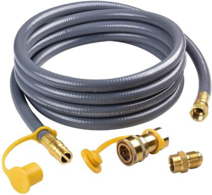 SHINESTAR 12 Feet 1/2-inch ID Natural Gas Hose with Quick Disconnect Fittings for Fire Pit, Generator, Patio Heater, Grill, Comes with 3/8 Female x 1/2 Male Adapter