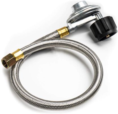 SHINESTAR 21-inch Right Angle Stainless Steel Braided Propane Hose and Regulator Replacement for Weber Gas Grill - 3/8 Female Flare Fitting, CSA