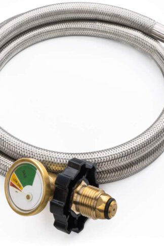 SHINESTAR 5FT Upgraded Braided Propane Hose with Gauge, Converts Propane Stove, Tabletop Grill and More 1lb Portable Appliance to 5-100lb Tank