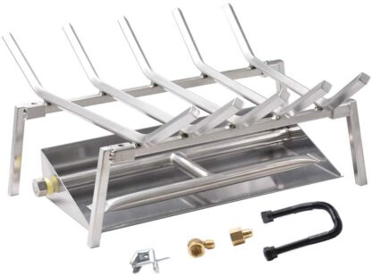 Skyflame 18-inch Fireplace Log Grate with Dual Burner Pan and Connection Kit for Natural Gas, 304 Stainless Steel