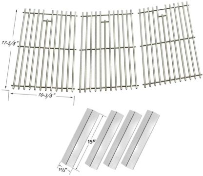 Repair Kit for Amana AM33LP-P BBQ Gas Grill Includes 4 Stainless Steel Heat Shields and Stainless Steel Cooking Grates, Set of 3