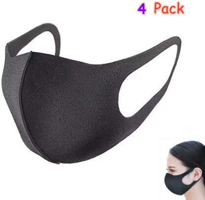 4 Pack Anti Dust Mouth Mask, Unisex Black Face Mask Reusable Fashion Mask Anime Face Mask Washable Mask Reusable Mask for Cycling Camping Travel for Adults Men Women by Bodun