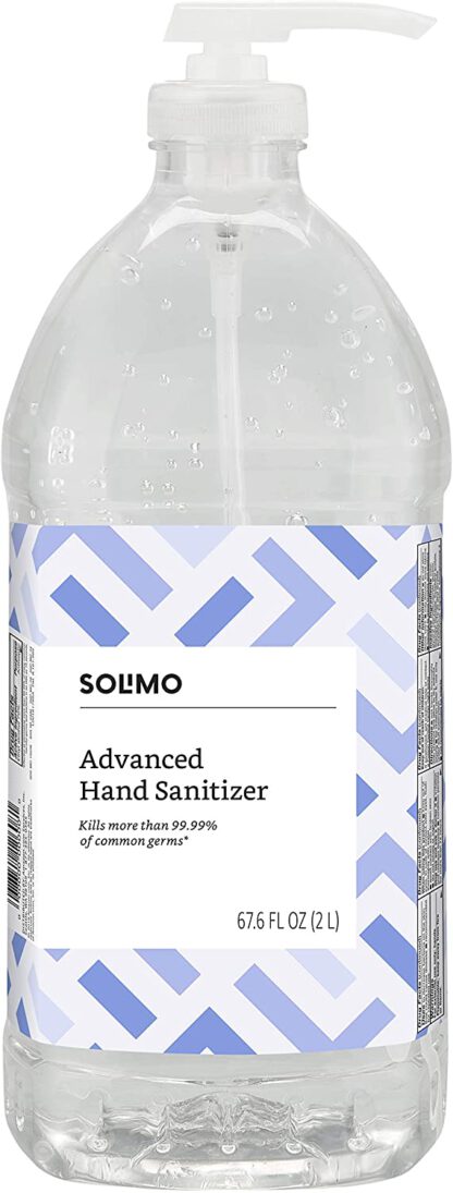 Amazon Brand - Solimo Advanced Hand Sanitizer with Vitamin E (institutional size), Original Scent, Pump Bottle, 67.59 Fl Oz (Pack of 1)
