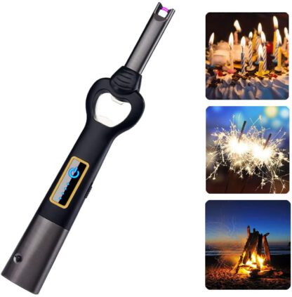 Arc Lighter USB Candle Lighter Flameless Rechargeable Electric Lighters Long Lighter Windproof Plasma Lighter with Bottle Opener and LED Flashlight for Candle, Gas Stove, Grill, BBQ, Cooking, Fireplace