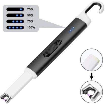 Arc Lighter USB Rechargeable Candle Lighter Flameless Electronic Lighter Windproof Plasma Long Neck Lighters with LED Battery Indicator for Candle,Fireworks,Grill,Barbecue,Stove (Black)