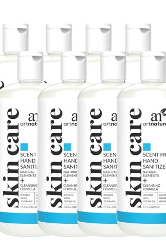 Artnaturals Hand Sanitizer Gel Alcohol Based (8 Pack x 8 Fl Oz / 220ml) Infused with Alovera Gel, Jojoba Oil & Vitamin E - Unscented Fragrance Free Sanitize