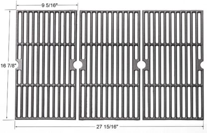 BBQ funland GI8763 Porcelain Coated Cast Iron Cooking Grid Replacement for Select Gas Grill Models by Charbroil, Kenmore, Master Chef and Others, Set of 3